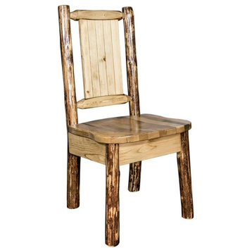Montana Woodworks Glacier Country Wood Side Chair with Engraved Bronc in Brown