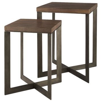 Faye 2-Piece Medium Brown Wood With Metal Base Accent Table Set