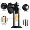 MOTINI Black Outdoor Wall Lights with Motion Sensor, Clear Ribbed Glass Shade