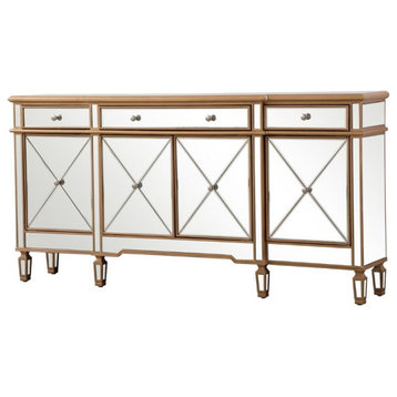 Elegant Decor Contempo 4 Door 72" Mirrored Sideboard in Hand Rubbed Antique Gold