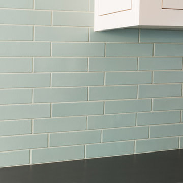 2x8 Sea Glass Kitchen Backsplash, schluter finish