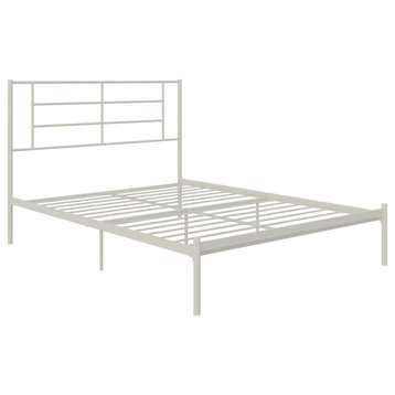 Modern Platform Bed, Metal Construction With Simple Silhouette, White, Full