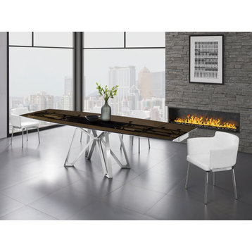 Dcota Manual Dining Table with Brushed Stainless Steel Base and Smoked Top