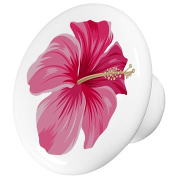 Pink Hibiscus Ceramic Cabinet Drawer Knob