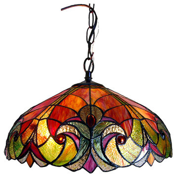 Liaison Tiffany-Style 2-Light Victorian Ceiling Pendent, 18" Shade