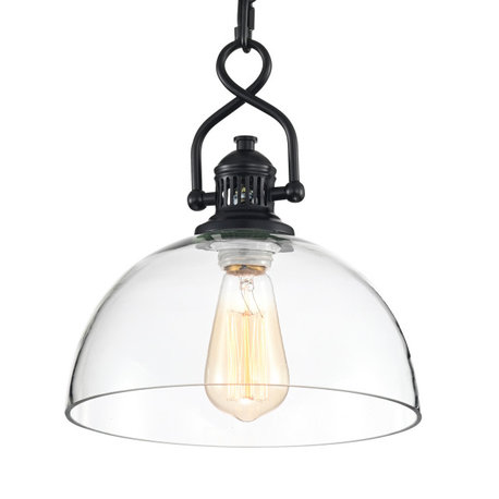 1-Light Black Dome Shaped Clear Glass Farmhouse Mini Pendant Ceiling Fixture