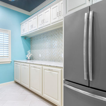 From Dated Striped Wallpaper to Caribbean Blue Glam:  A Dream Laundry Room
