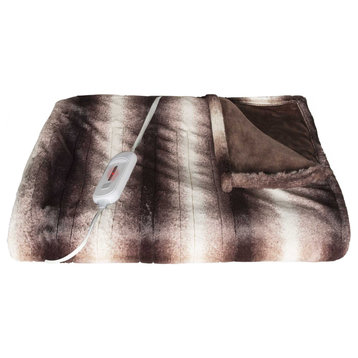 50" X 60" Brown And White Modern Contemporary Heated  Throw Blankets