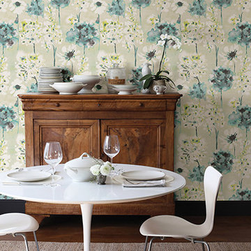 Marilla Aquamarine Watercolor Floral Wallpaper