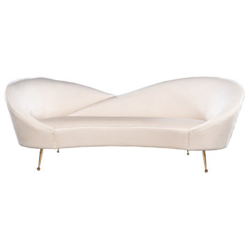 Wing Curved Sofa, White, White and Silver