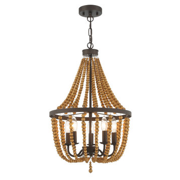 5 - Light Candle Style Empire Chandelier with Beaded Accents, Oil Rubbed Bronze