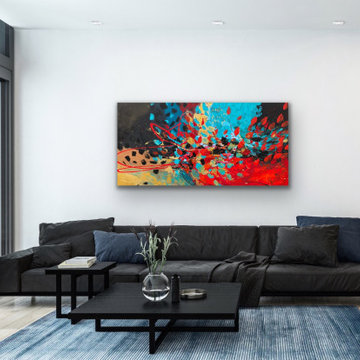 Large blue red abstract art Modern Contemporary Paintings for Family Room