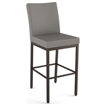 Amisco Perry Counter and Bar Stool, Taupe Grey Faux Leather / Dark Brown Metal, Counter Height
