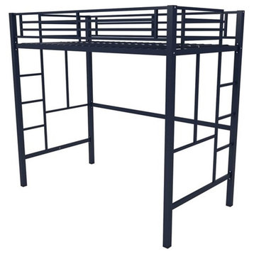 Pemberly Row Modern / Contemporary Twin Metal Loft Bed in Navy Blue