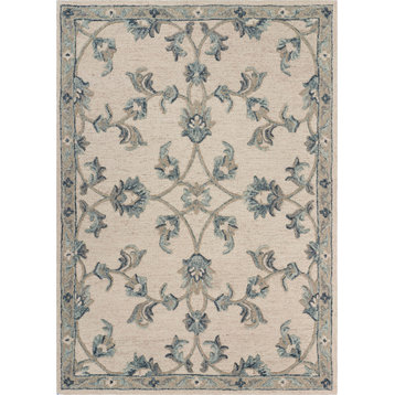 Mirroring Ivory and Blue Floral Bloom Area Rug, 7'0" X 9'0"
