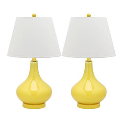 Amy 24 in. Yellow Gourd Glass Lamp (Set of 2) - Table Lamps