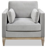Jennifer Taylor Home - Knox 36" Modern Farmhouse Arm Chair, Opal Gray Velvet - The perfect blend between casual comfort and style, the Knox Seating Collection by Jennifer Taylor Home brings cozy modern feelings into any space. The natural wood base and legs make a striking combination with the luxurious velvet upholstery. The back, seat, and arm pillows are all removable and reversible for the ultimate convenience of care. Whether you're lounging alone or entertaining friends, let the Knox chair and sofa be the quintessential backdrop of your daily routine.