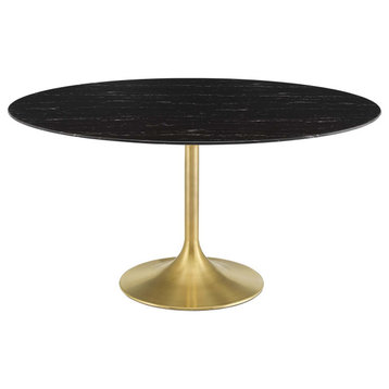 Dining Table, Round, Artificial Marble, Metal, Gold Black, Modern, Cafe Bistro