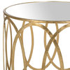 Unique End Table, Interlocking Oval Rings Accented Golden Base With Glass Top