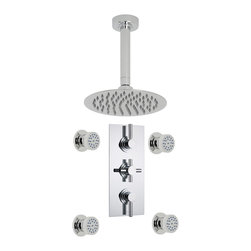 Hudson Reed - Tec Thermostatic Shower System, 8 Ceiling Head & 4 Round Jet Sprays - Showerheads And Body Sprays