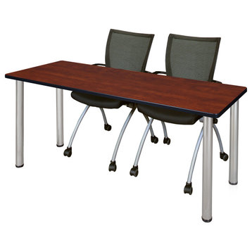 72" x 24" Kee Training Table- Cherry/ Chrome & 2 Apprentice Chairs- Black