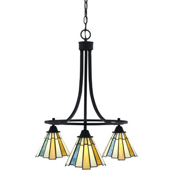 Paramount 3 Light Chandelier In Matte Black Finish With 7" Sequoia Art Glass