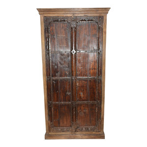 Mogul Interior - Consigned Reclaimed Vintage Patina Antique Armoire - Armoires And Wardrobes