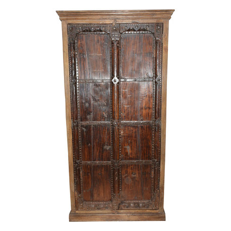 Mogul Interior - Consigned Reclaimed Vintage Patina Antique Armoire - Armoires And Wardrobes