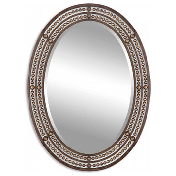 Distressed Oil Rubbed Bronze, Antiqued Gold Highlights Oval Wall Mirror, 24 X 34