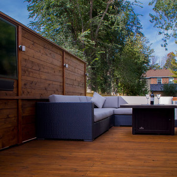 Large Cedar Deck, Hot Tub, and Eating Area with Outdoor TV