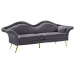 Meridian Furniture - Lips Velvet Upholstered Sofa, Gray - Put your best pucker forward with this Lips velvet sofa. So named because of its beautiful, pouty shape, this Lips sofa makes a stunning addition to your living room. Soft grey velvet upholstery covers every inch of this striking sofa, giving it a sumptuous boudoir-inspired feel. Gold medal legs support the sofa, adding a touch of refinement while allowing clearance beneath it for cleaning.