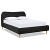 Roman Curved Upholstered Platform Bed, Ebony Black Boucle, Queen