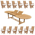 Teak Deals - 13-Piece Outdoor Teak Dining Set: 117" Masc Oval Table, 12 Warwick Folding Chair - Set includes: 117" Double Extension Oval Dining Table and 12 Folding Arm Chairs.