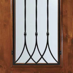 Slab Single Door 96 Wood Alder Warwick 2 Panel 2/3 Lite Wrought Iron - Front Doors