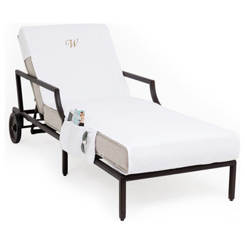 Personalized Standard Chaise Lounge Cover With Side Pockets, White, W