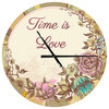 Time Is Love Vintage Flower Wreath Oversized Quote Metal Clock, 23"x23"