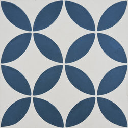 Moroccan Mosaic and Tile House - Amlo Handmade Cement Tile, White/Blue, Sample - Tile