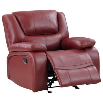 Pemberly Row Transitional Faux Leather Upholstered Glider Recliner Red