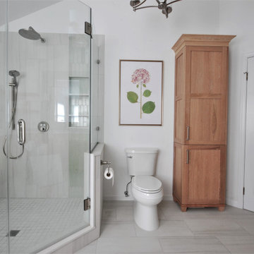 Celadon and White Oak Primary Bathroom