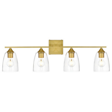 4 Light Brass And Clear Bath Sconce