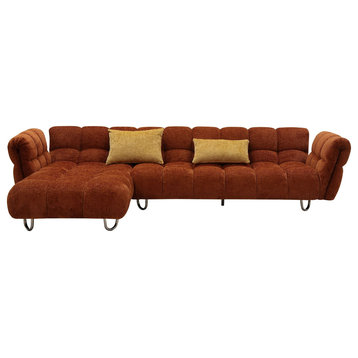 Jacinda Modern Burnt Orange Fabric Sectional Sofa, Left Hand Facing Chaise