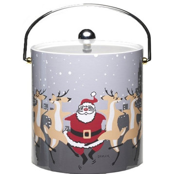 "Dancing Santa" Insulated Ice Bucket, Silver Handle
