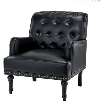 34.8" Wooden Upholstered Armchair, Black