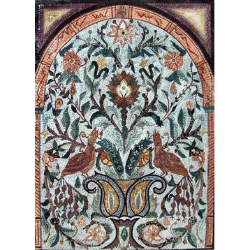 Arched Peacocks & Floral Mosaic Tile Patterns
