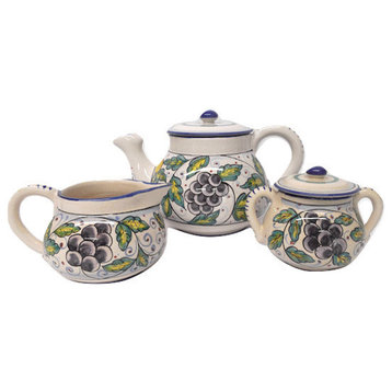 Deruta Ceramiche Sberna Frutta Grapes Tea Set with Teapot and Cream and Sugar