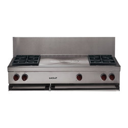 Wolf 48" Pro-style Gas Rangetop, Stainless Steel Natural Gas | SRT484F - Cooktops