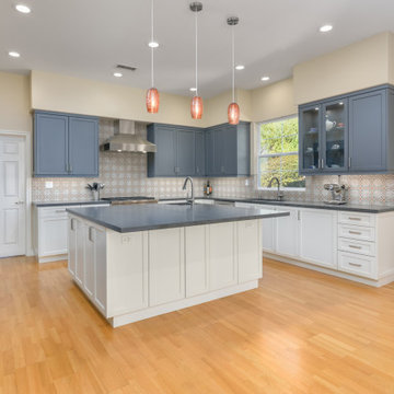 Two-toned Cabinetry + Spanish tile in Dos Vientos Kitchen Remodel