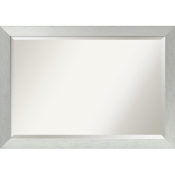 Brushed Sterling Silver Beveled Wood Bathroom Wall Mirror - 40 x 28 in.