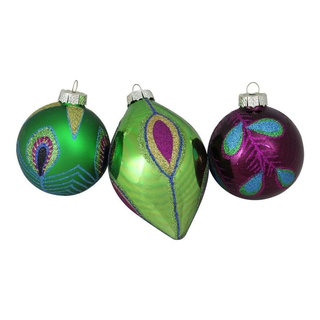 Northlight Blue & Green Peacock Ball & Figural Glass Ornaments, 3