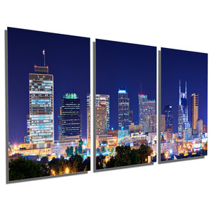 Metal wall art 3 Panel split HD aluminum prints wall decor Metal Prints Baseball Cubs Purple Chicago Skyline at night Triptych